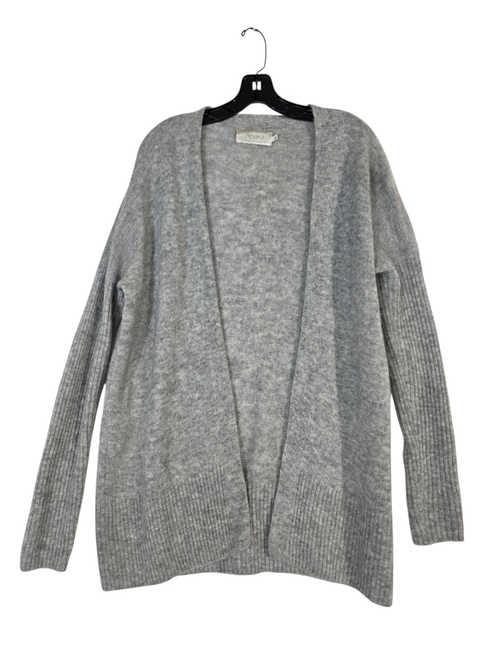 Peruvian Baby Alpaca wool  knit Light Gray Open-Front Women's Cardigan Sweater